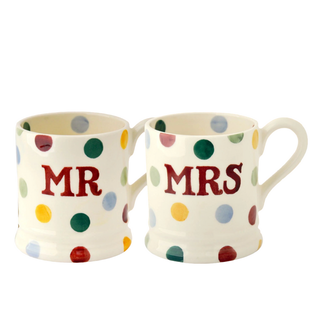 Emma Bridgewater Polka Dot Mr & Mrs Set of 2 1/2 Pint Mugs Boxed