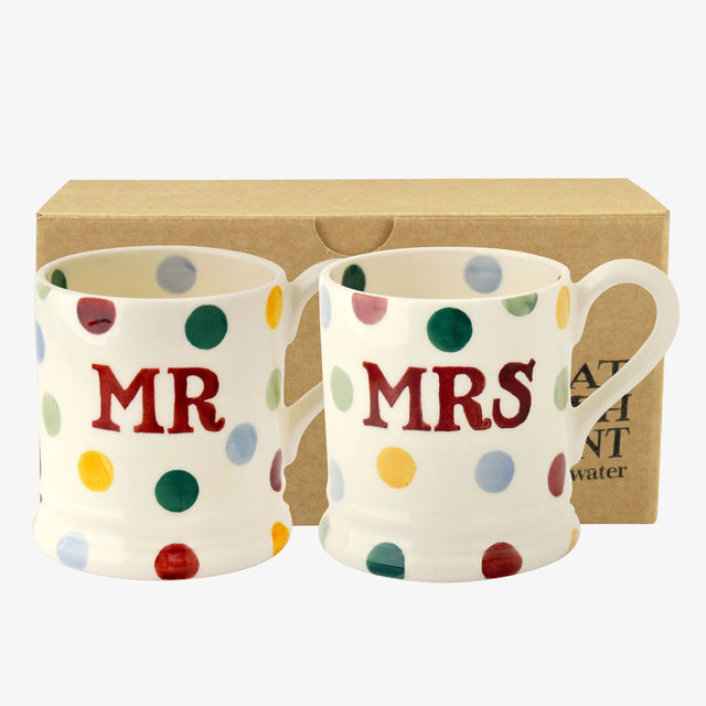 Emma Bridgewater Polka Dot Mr & Mrs Set of 2 1/2 Pint Mugs Boxed