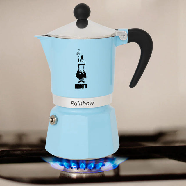 Bialetti Rainbow Aluminium Stovetop Coffee Maker (3 Cup) - Light Blue