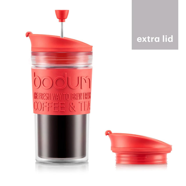 Bodum Plastic Travel Press 0.35L with Spare Lid K11102 04 Red Redber Coffee