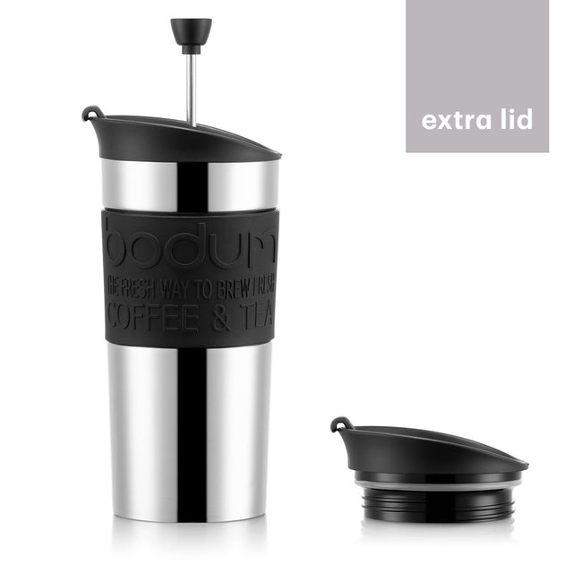 Bodum Stainless Steel Travel Mug Press 0.35L with Spare Lid - Black