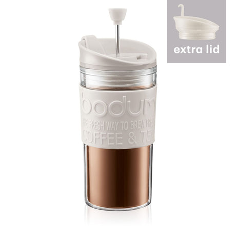 Bodum Travel Mug Press 0.35L with Spare Lid - White