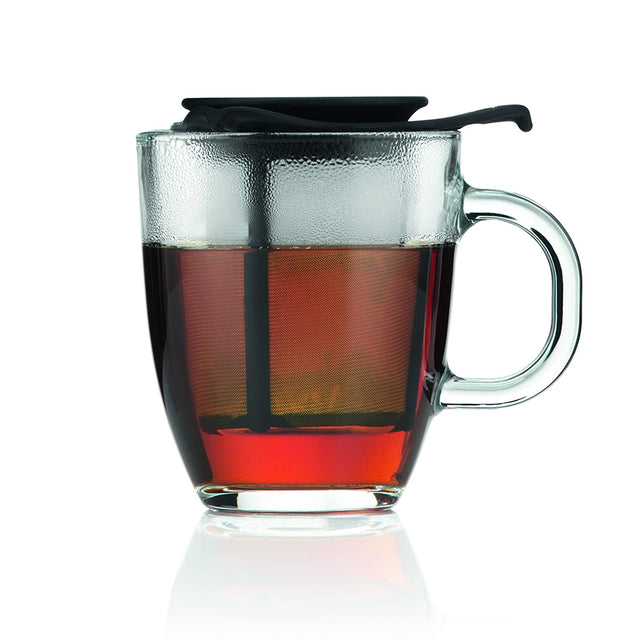 Bodum YO-YO Glass Mug with Tea Strainer (0.35 L/12 oz) - Black