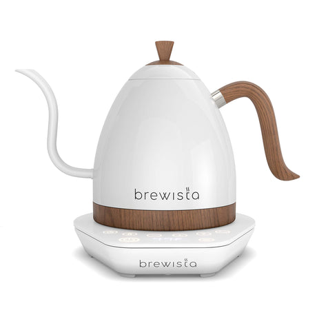 Brewista Artisan 1L Gooseneck Variable Kettle - Pearl White with Wood Accent