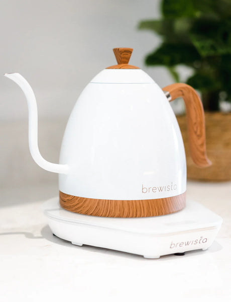 Brewista Artisan 1L Gooseneck Variable Kettle - Pearl White with Wood Accent