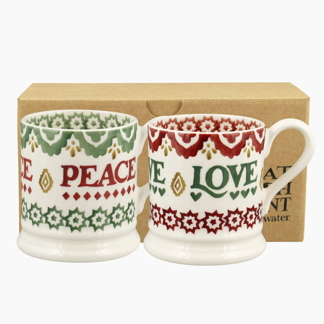 Emma Bridgewater Christmas Joy Set Of 2 1/2 Pint Mugs (Boxed)