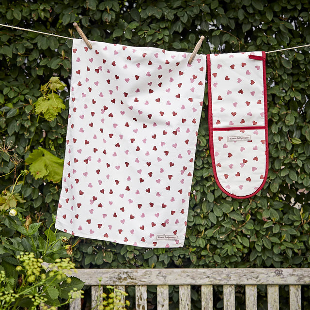 Emma Bridgewater Pink Hearts Tea Towel & Double Oven Glove Set