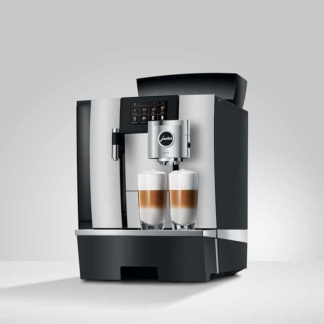 JURA GIGA X3 Gen II Pro Bean to Cup coffee machine with dual ceramic disc grinders, 4.3-inch touchscreen display, and Pulse Extraction Process, ideal for high-volume offices and self-service environments.