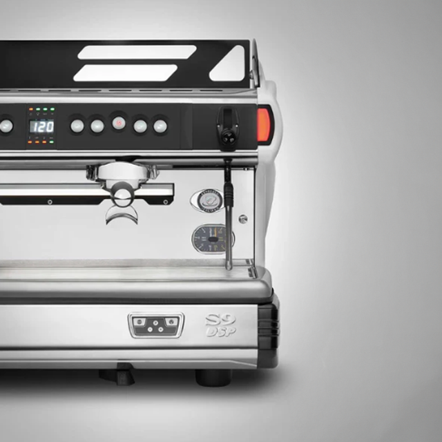 La Spaziale S9 EK DSP commercial espresso machine with advanced temperature control, dual pressure gauges, and stainless steel design for professional coffee service.