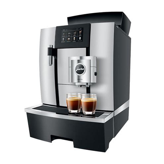 JURA GIGA X3c coffee machine with 150-cup capacity, ceramic disc grinder, and customizable settings. Perfect for large offices and hospitality venues