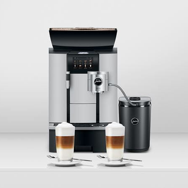 JURA GIGA X3c coffee machine with 150-cup capacity, ceramic disc grinder, and customizable settings. Perfect for large offices and hospitality venues