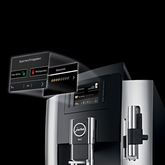 Jura WE8 Bean-to-Cup Coffee Machine with one-touch operation, 12 programmable drink options, and Pulse Extraction Process (P.E.P.), ideal for small offices and self-service areas I Redber Coffee