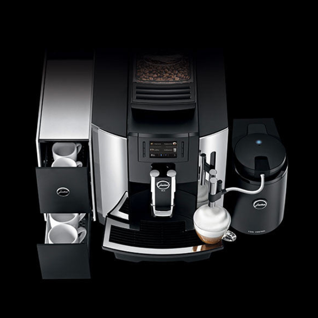 Jura WE8 Bean-to-Cup Coffee Machine with one-touch operation, 12 programmable drink options, and Pulse Extraction Process (P.E.P.), ideal for small offices and self-service areas I Redber Coffee