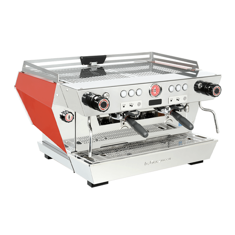 La Marzocco KB90 espresso machine with innovative straight-in portafilter and dual boiler system, ideal for high-volume coffee shops.