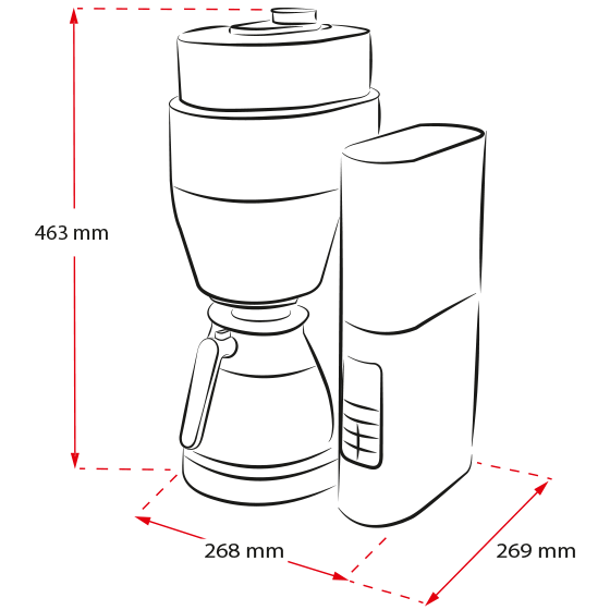 Melitta AromaFresh II Therm Pro Grind & Brew Filter Coffee Machine drawing dimentions