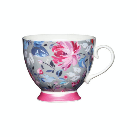 KitchenCraft China 400ml Footed Mugs - Grey Floral