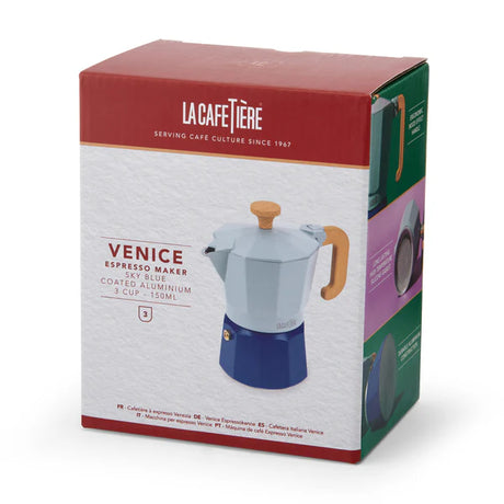 La Cafetière Venice 3 Cup Espresso Maker- Aluminium, Sky Blue, Two Tone