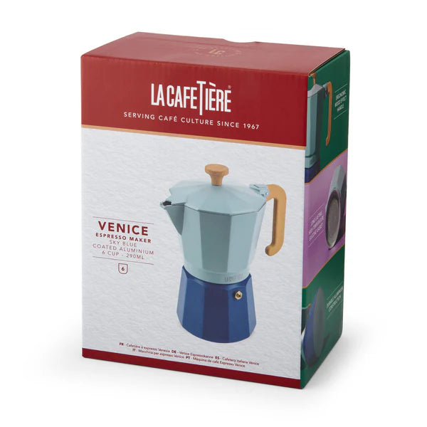 La Cafetière Venice 6 Cup Espresso Maker- Aluminium, Sky Blue, Two Tone