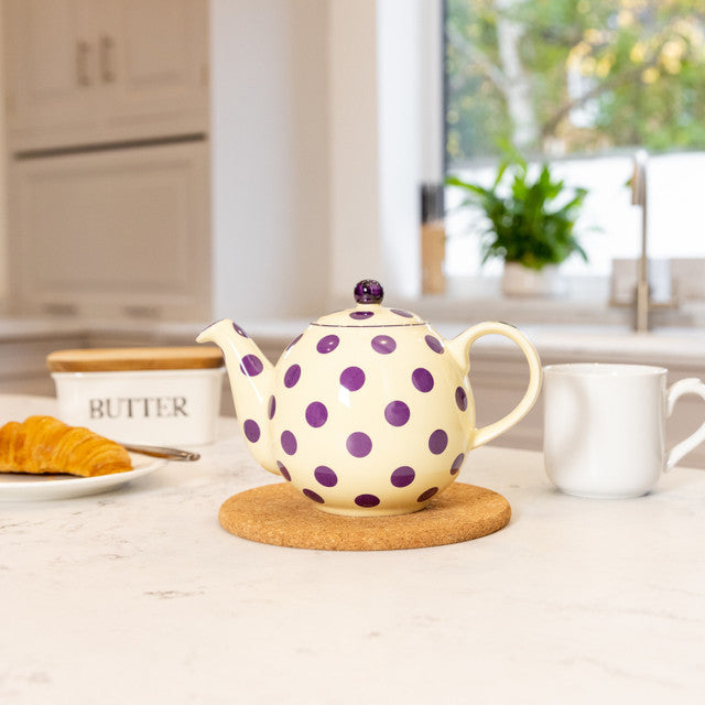 London Pottery Globe 4 Cup Teapot Ivory With Aubergine Spots LIfestyle