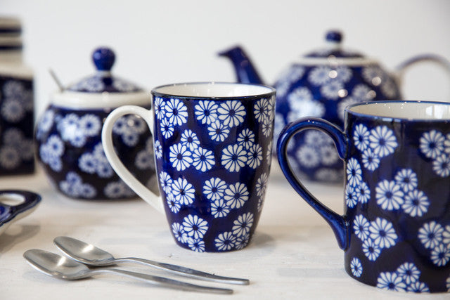 London Pottery, London Pottery Set of 4 Tulip Mugs - Blue, Redber Coffee