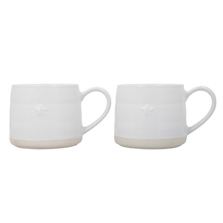 Mikasa Farmhouse Star Stoneware Mugs, Set of 2, 380ml - White, Redber Coffee