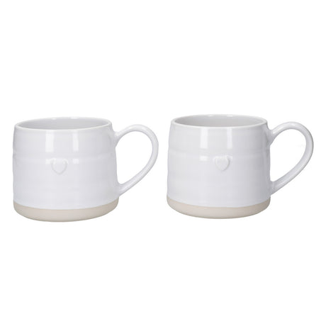 Mikasa Farmhouse Heart Stoneware Mugs, Set of 2, 380ml - White, Redber Coffee