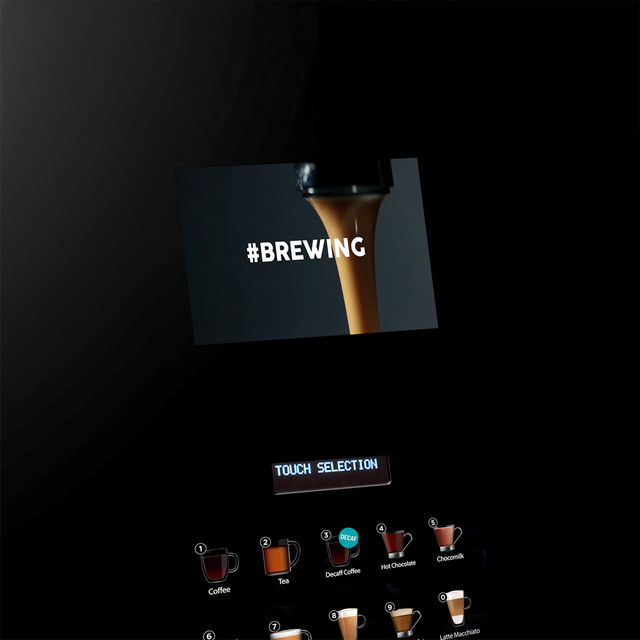 Image of the Coffetek NEO Coffee Vending Machine, featuring a modern design with a touchscreen interface and customizable LED lighting, ideal for high-traffic environments