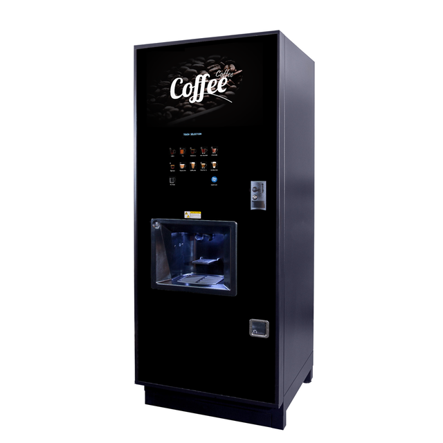 Image of the Coffetek NEO Coffee Vending Machine, featuring a modern design with a touchscreen interface and customizable LED lighting, ideal for high-traffic environments