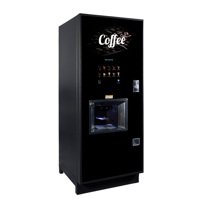 Image of the Coffetek NEO Coffee Vending Machine, featuring a modern design with a touchscreen interface and customizable LED lighting, ideal for high-traffic environments