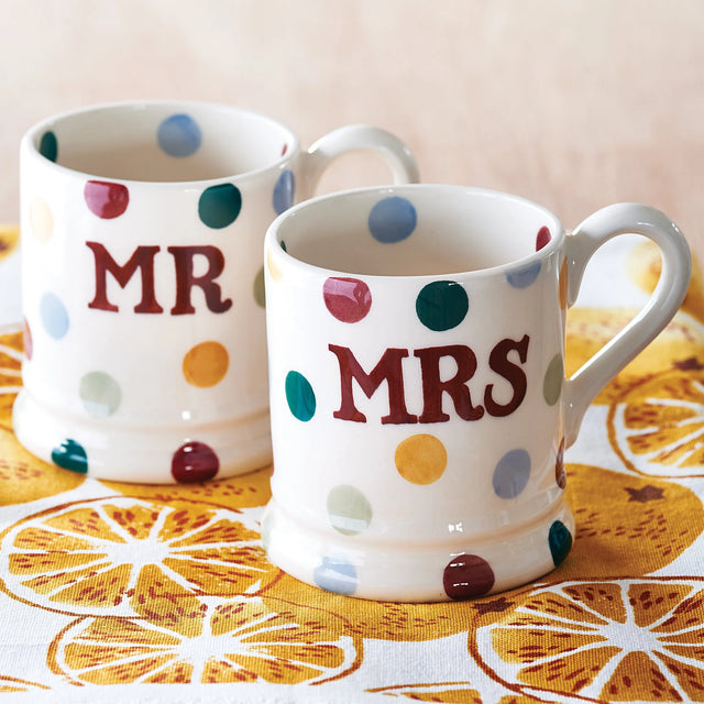 Emma Bridgewater Polka Dot Mr & Mrs Set of 2 1/2 Pint Mugs Boxed