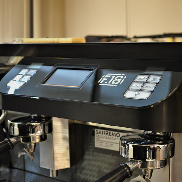 Sanremo F18 espresso machine – high-performance, multi-boiler system with PID temperature control, energy-saving technology, and user-friendly touch display, ideal for busy cafés and restaurants.