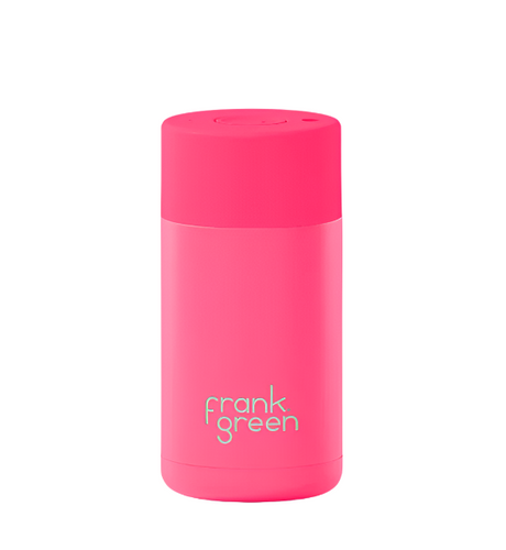 Frank Green 12oz/340ml Ceramic Reusable Cup with Button Lid - Neon Pink | Redber Coffee