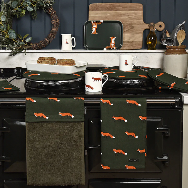 Sophie Allport Foxes Tea Towel designer kitchen aga stove