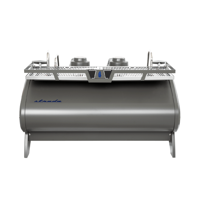 Side view of the La Marzocco Strada X espresso machine with dual boilers, real-time digital display, and pressure profiling, designed for specialty coffee brewing in high-demand cafés