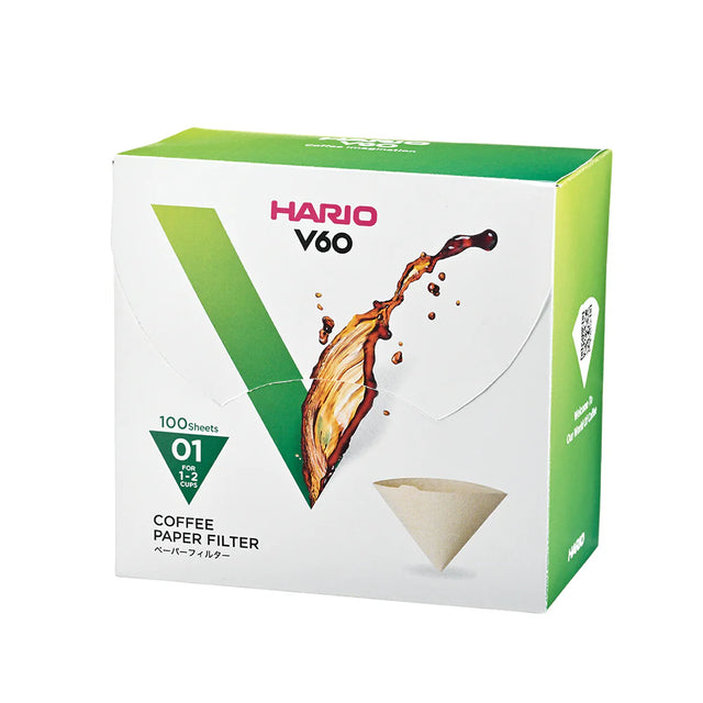 Hario V60 Coffee Filter Papers Size 01 - Brown - (100 Pack Boxed) I Redber Coffee