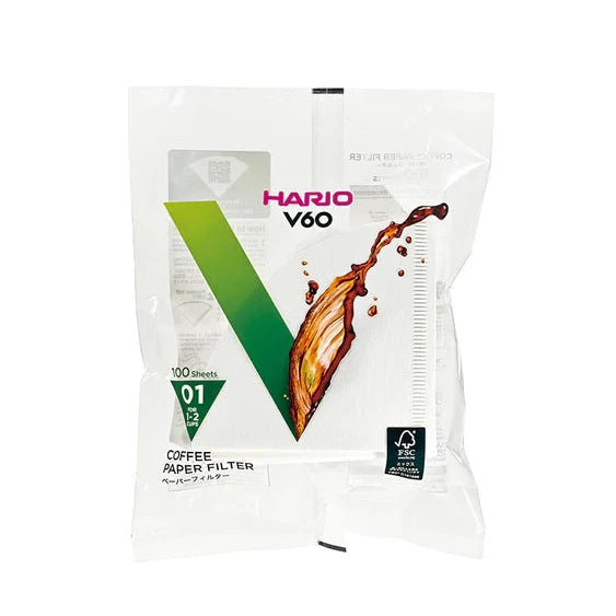 Hario V60 Coffee Filter Papers Size 01 - White (100 Pack Bag)