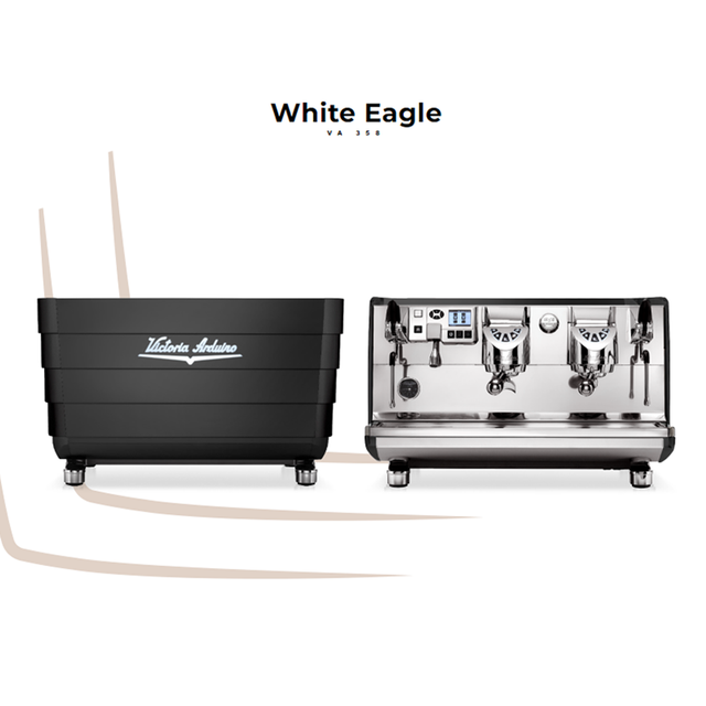 Victoria Arduino White Eagle VA358 commercial espresso machine with T3 Technology, PID temperature control, and cool-touch steam wand. Energy-efficient design with an 11.3-litre insulated boiler, ideal for specialty cafés and restaurants seeking precision, reliability, and a sleek stainless steel aesthetic.