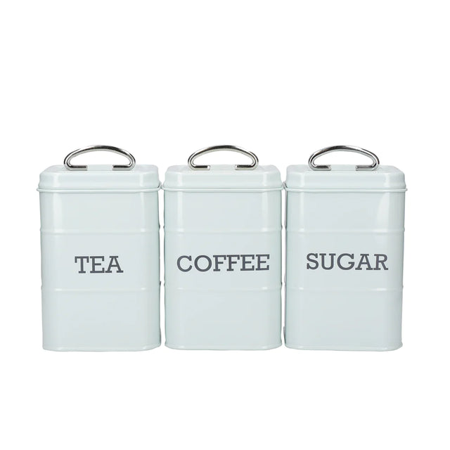 KitchenCraft Living Nostalgia Tea, Coffee and Sugar Canisters in Gift Box, Steel - Vintage Blue Redber Coffee Roasters