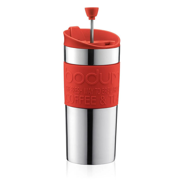 Bodum Stainless Steel Travel Mug Press 0.35L with Spare Lid Red Redber Coffee