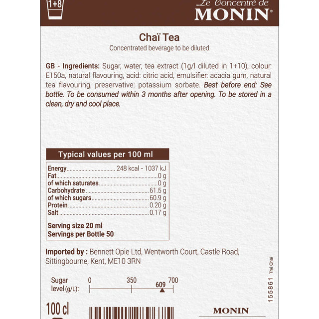 Monin Syrup Concentrate 1ltr - Chai Tea