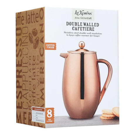Le'Xpress Stainless Steel Double Walled Insulated 1 Litre Cafetiére I Redber Coffee
