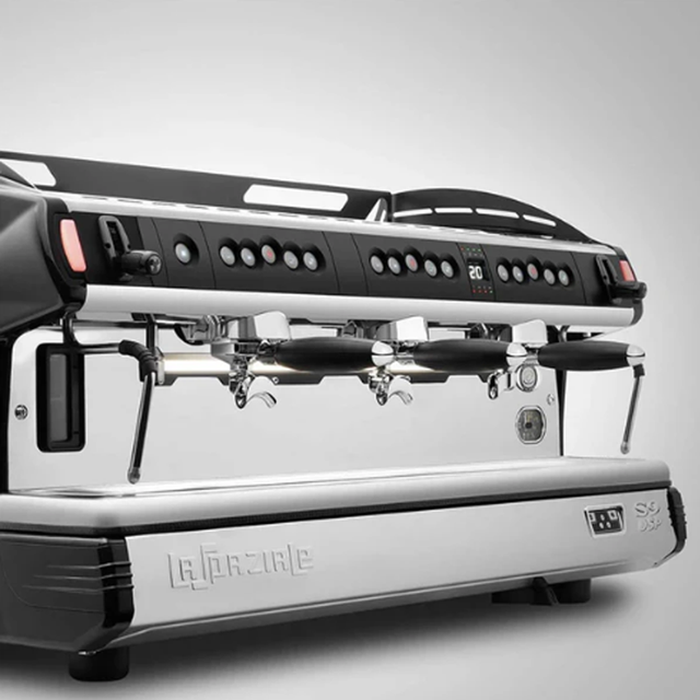 La Spaziale S9 EK DSP commercial espresso machine with advanced temperature control, dual pressure gauges, and stainless steel design for professional coffee service.