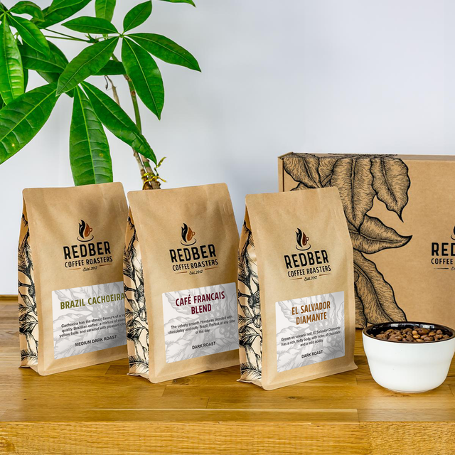 Redber, BEAN TO CUP Coffee Gift Box 3 x 250g & Personalised Gift card, Redber Coffee