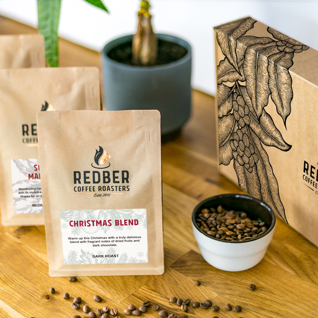 Redber, CHRISTMAS Coffee Gift Box 3 x 250g & Personalised Gift card, Redber Coffee