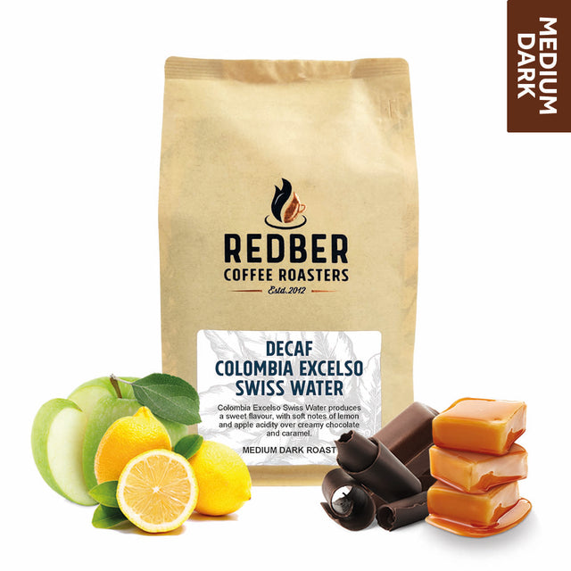 Redber, DECAF COLOMBIA EXCELSO SWISS WATER - Medium-Dark Roast, Redber Coffee