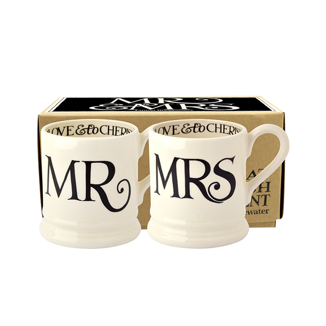 Emma Bridgewater, Emma Bridgewater Black Toast 'Mr & Mrs' Set of 2 Mugs - 1/2 Pint, Redber Coffee