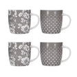 KitchenCraft, KitchenCraft Barrel Mugs Set of 4 - Grey Floral / Polka Dot, Redber Coffee