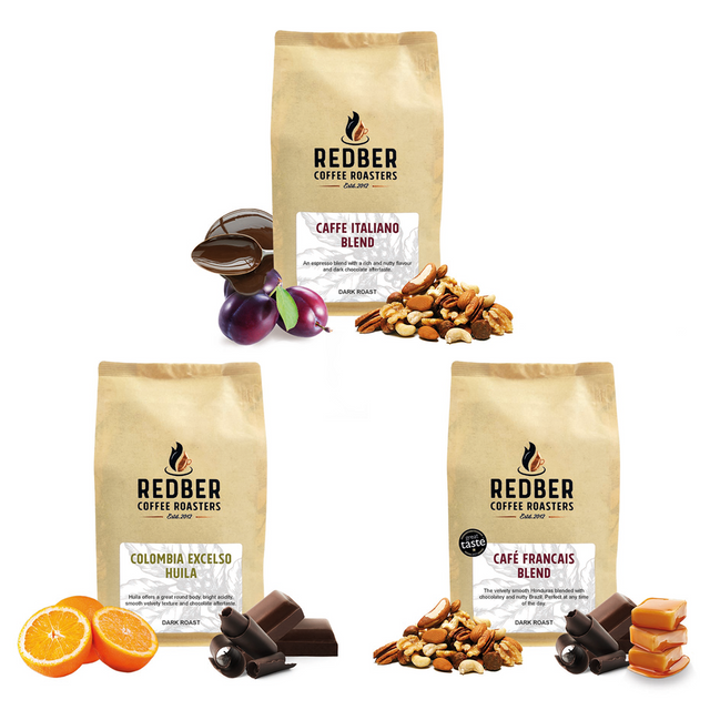 Redber, Bestselling Coffee Bundle - Colombia Excelso Huila & Café Italiano Blend & Café Francais Blend, Redber Coffee