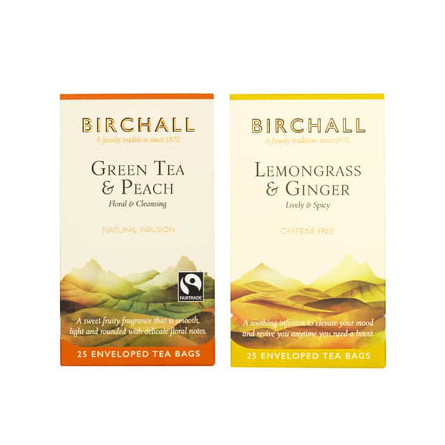 Birchall, Birchall Enveloped Tea Bags 2x 25pcs Bundle - Green Tea & Peach and Lemongrass & Ginger, Redber Coffee