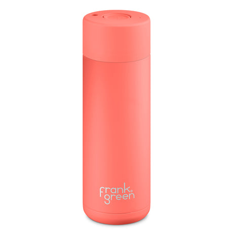 Frank Green, Frank Green 20oz/595ml Ceramic Reusable Bottle with Button Lid - Living Coral, Redber Coffee